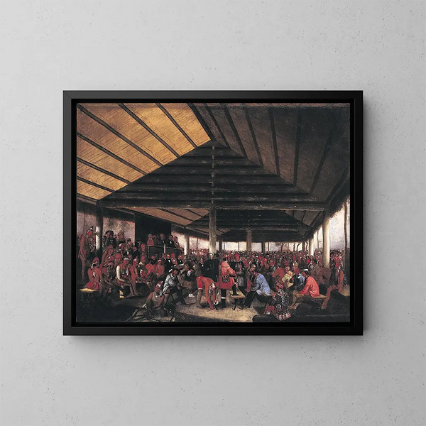 Consiglio indiano internazionale tenuto a Tallequah, territorio indiano, nel 1843 - John Mix Stanley — quadro incorniciato alla parete