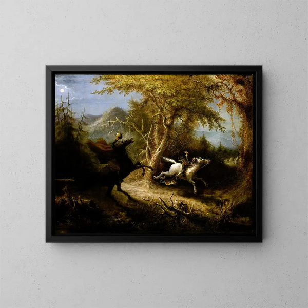 Der kopflose Reiter, der Ichabod Crane verfolgt - John Quidor — gerahmtes Bild an der Wand