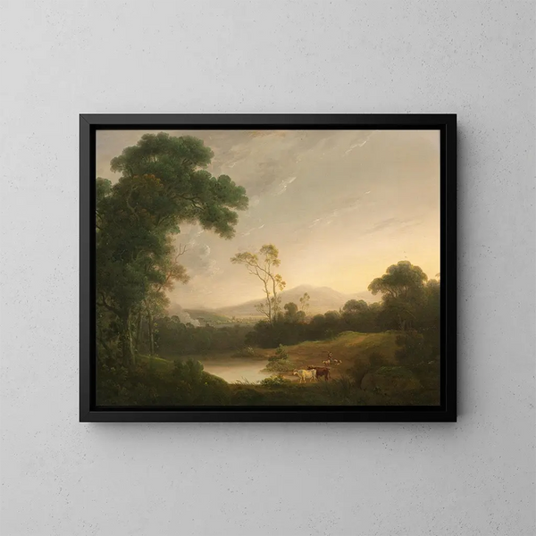Ein weites italienisches Landschaftsbild mit einem Viehhirten - John Rathbone — gerahmtes Bild an der Wand
