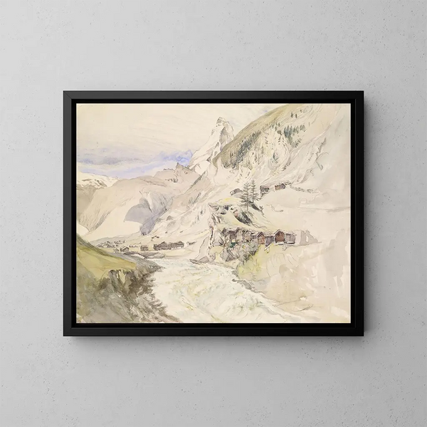 Una valle alpina con il Cervino in lontananza - John Ruskin — quadro incorniciato alla parete