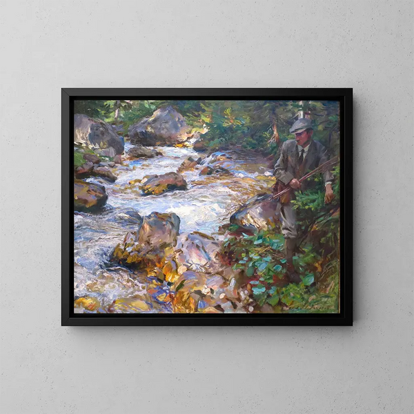 Bach mit Forellen im Tirol - John Singer Sargent — gerahmtes Bild an der Wand