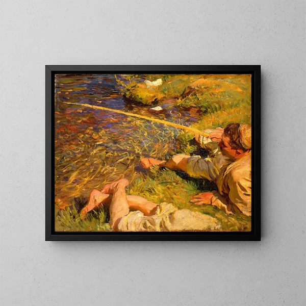Val d'Aoste, un homme à la pêche - John Singer Sargent — gerahmtes Bild an der Wand