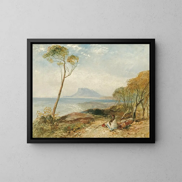 L'île Maria depuis Little Swanport, Terre de Van Diemen - John Skinner Prout — gerahmtes Bild an der Wand
