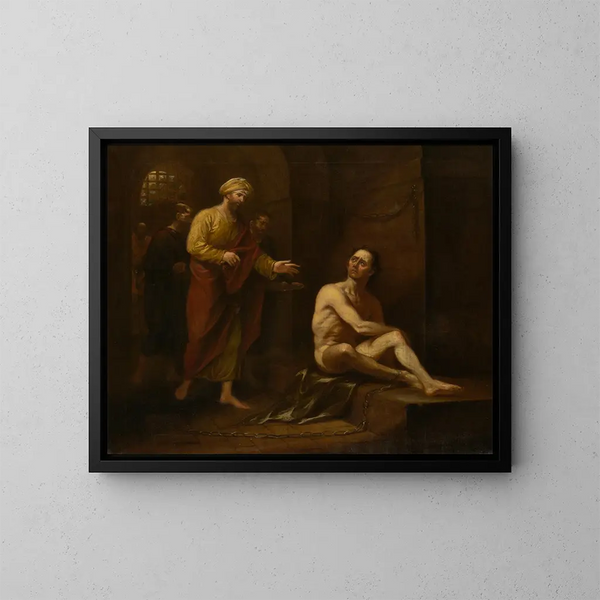 Ich war im Gefängnis und ihr seid zu mir gekommen Matthäus 25:36 - John Trumbull — gerahmtes Bild an der Wand