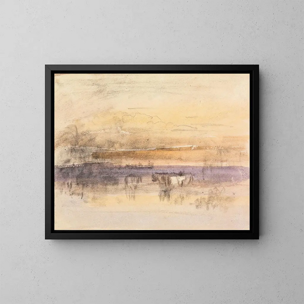 Abreuvement du bétail au coucher du soleil - John Varley — gerahmtes Bild an der Wand