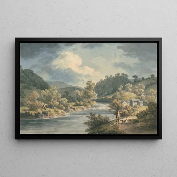 John Warwick Smith - A Fisherman in the Vale of Myfod Site of the Palace of the Princess of Powis.webp