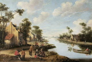 Joost Cornelisz Droochsloot - A River Landscape With Figures Resting Near An Inn.webp