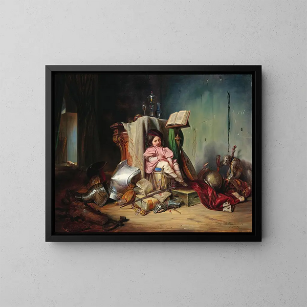 Ein Kind auf einem Tambour - Josef Danhauser — gerahmtes Bild an der Wand