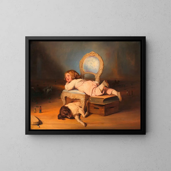 L-Kunstdruck des Kindes und seiner Welt - Josef Danhauser — gerahmtes Bild an der Wand