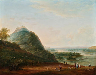 Josef Heideloff - Weinernte vor Wien mit Blick nach Klosterneuburg den Leopoldsberg Bisamberg und Korneuburg.webp