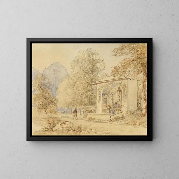 Pilger und Golgatha-Kapelle - Josef Höger — gerahmtes Bild an der Wand