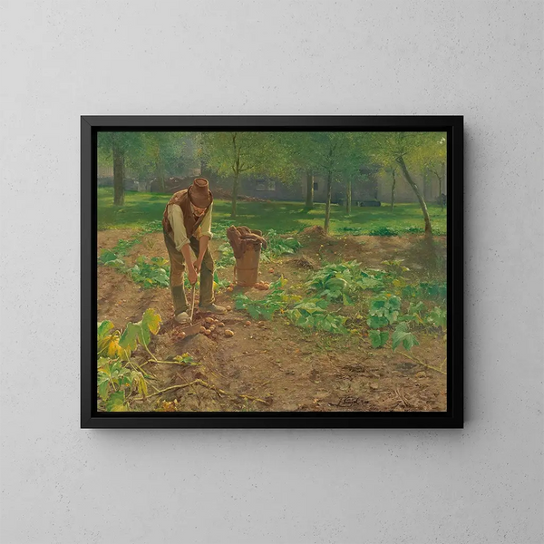 Die Kartoffelernte - Josef Kinzel — gerahmtes Bild an der Wand