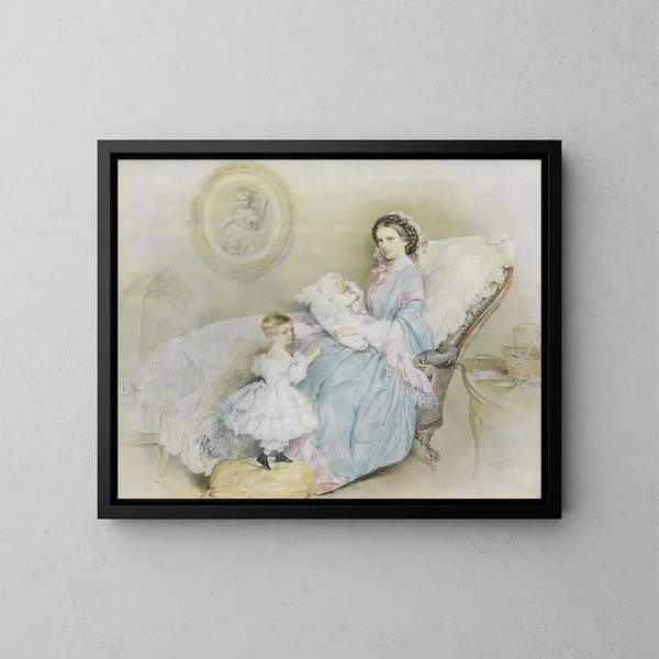 L'imperatrice Elisabeth con i suoi figli - Josef Kriehuber — quadro incorniciato alla parete