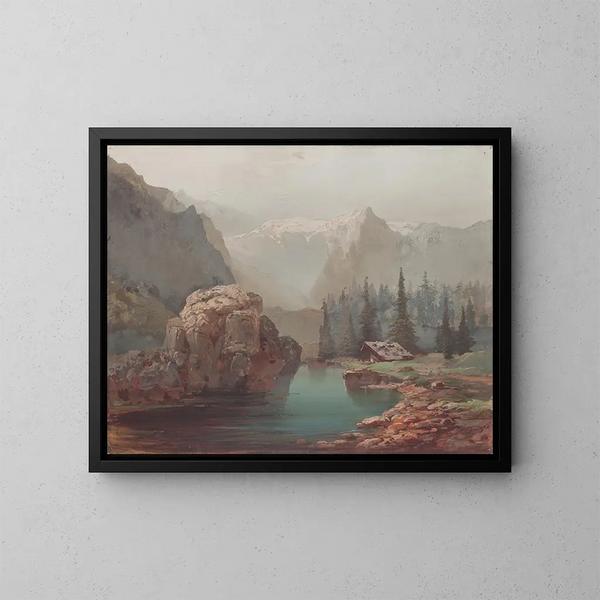 Landschaft mit Bergsee - Josef Navrátil — gerahmtes Bild an der Wand