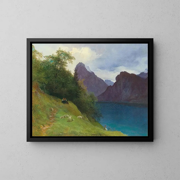 Partie entre Ebensee et Traunkirchen avec vue sur le Traunstein - Josef Schwemminger — gerahmtes Bild an der Wand