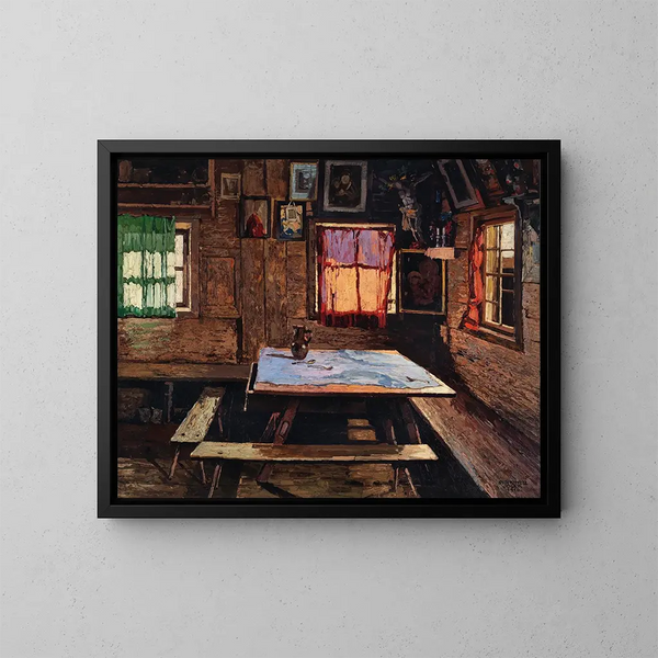 Sonniges Schlafzimmer in einem Bauernhaus - Josef Stoitzner — gerahmtes Bild an der Wand