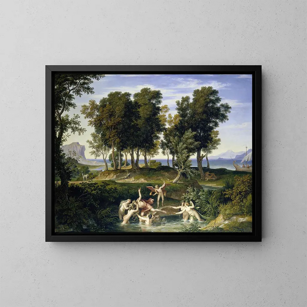 Paesaggio con il violamento di Hylas - Joseph Anton Koch — quadro incorniciato alla parete