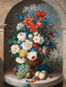 Eine Blumenstillleben im Stil der niederländischen Künstler des 17. Jahrhunderts Die Kathedrale Saint-Étienne in der Ferne - Joseph August Satory — Ansicht des Kunstwerks