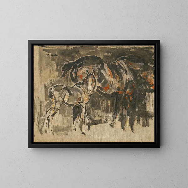 Jument und Fohlen - Joseph Crawhall — gerahmtes Bild an der Wand