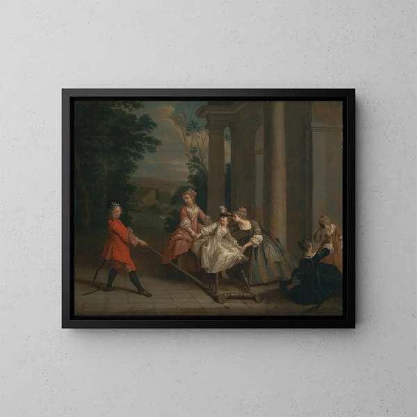 Kinder spielend mit einem Schaukelpferd - Joseph Francis Nollekens — gerahmtes Bild an der Wand