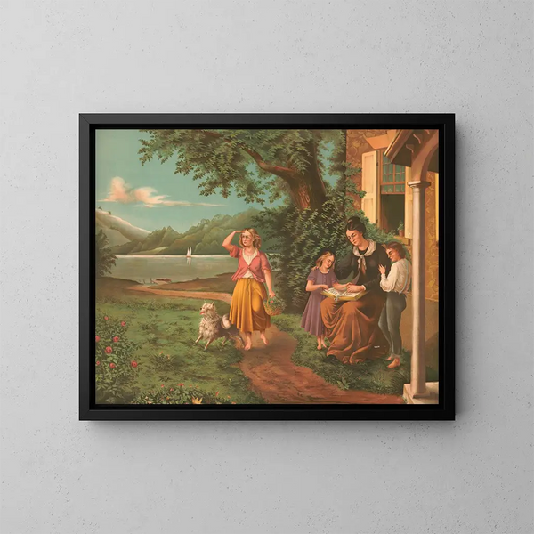 Mère et enfants lisant la Bible - Joseph Hoover — gerahmtes Bild an der Wand
