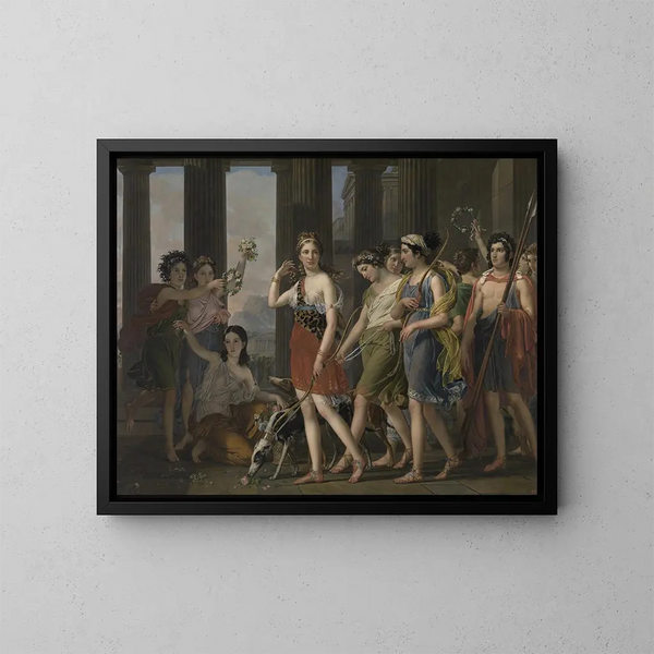 Das schöne Anthia führt ihre Gefährtinnen zum Tempel der Diana in Ephesus - Joseph Paelinck — gerahmtes Bild an der Wand