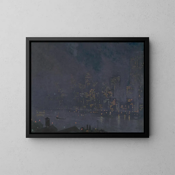 Wolkenkratzer bei Nacht - Joseph Pennell — gerahmtes Bild an der Wand