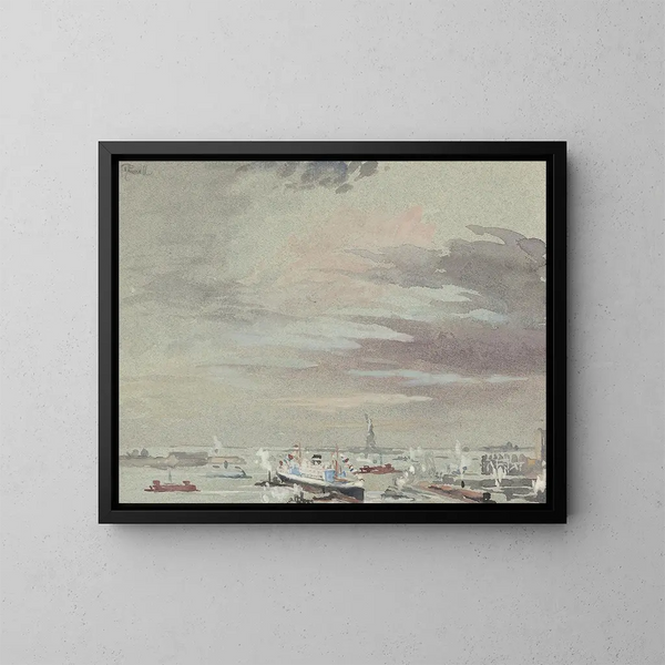 Der Hafen und die Statue der Freiheit - Joseph Pennell — gerahmtes Bild an der Wand