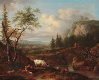 Joseph Roos - Mountain landscape with a bridge.webp