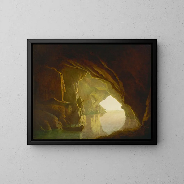 Eine Höhle im Golf von Salerne bei Sonnenuntergang - Joseph Wright de Derby — gerahmtes Bild an der Wand