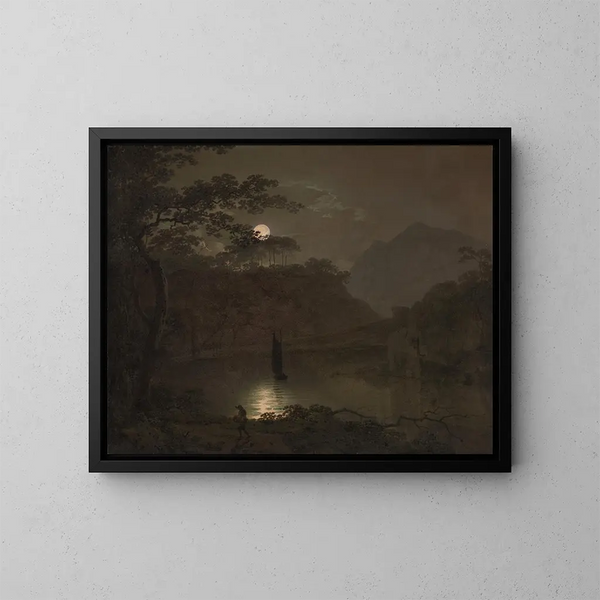 Ein See im Mondschein - Joseph Wright de Derby — gerahmtes Bild an der Wand
