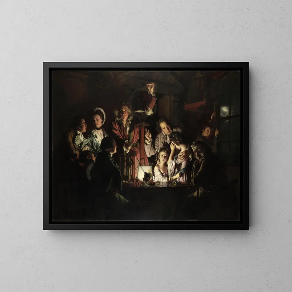 Eine Erfahrung an einem Vogel in einer Luftpumpe - Joseph Wright de Derby — gerahmtes Bild an der Wand