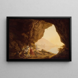 Joseph Wright of Derby - Grotto by the Seaside in the Kingdom of Naples with Banditti Sunset.webp