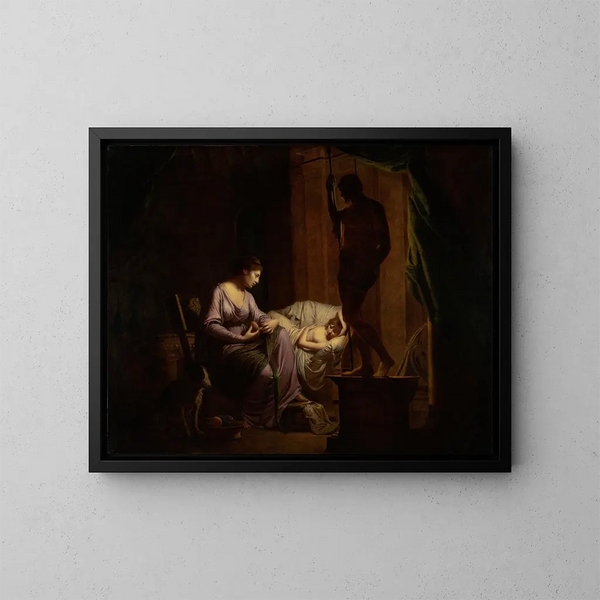 Penelope entrollt ihr Tuch - Joseph Wright de Derby — gerahmtes Bild an der Wand