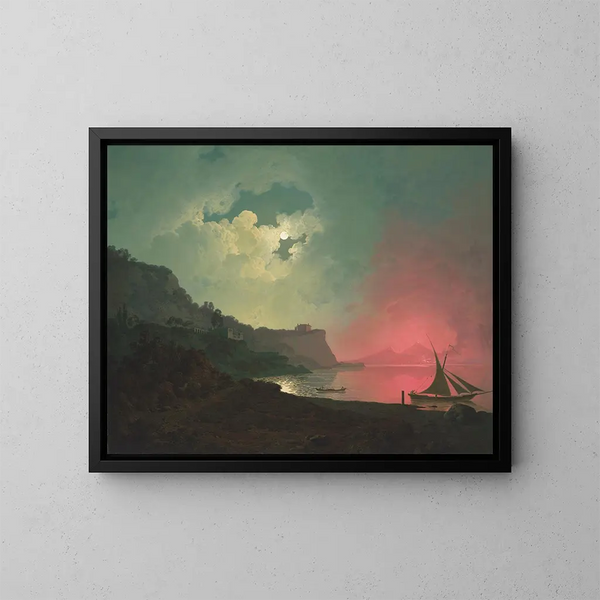 Vesuv im Ausbruch gesehen von Posillipo - Joseph Wright de Derby — gerahmtes Bild an der Wand