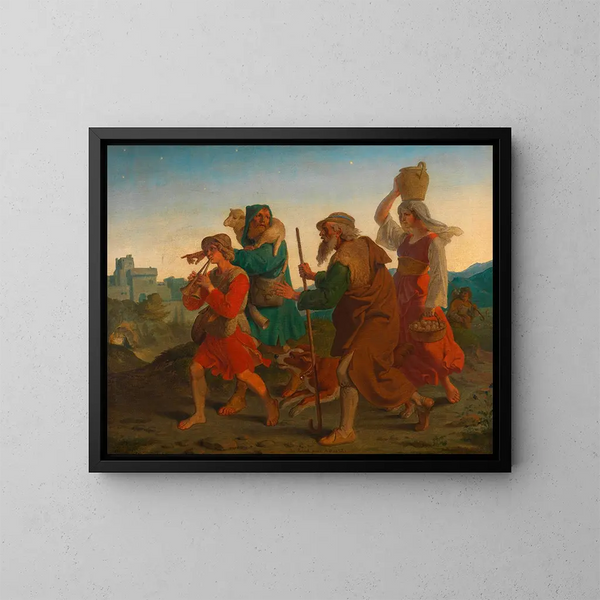 Die Hirtenbande in der Krippe - Joseph von Führich — gerahmtes Bild an der Wand