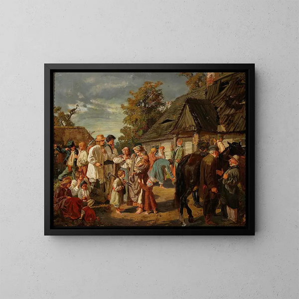 Samstag auf dem Bauernhof - Józef Chełmoński — gerahmtes Bild an der Wand