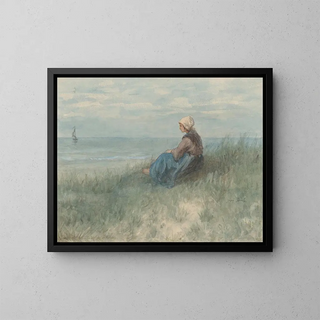 Jozef Israls - Een vrouw zit op een duin naar zee te kijken.webp
