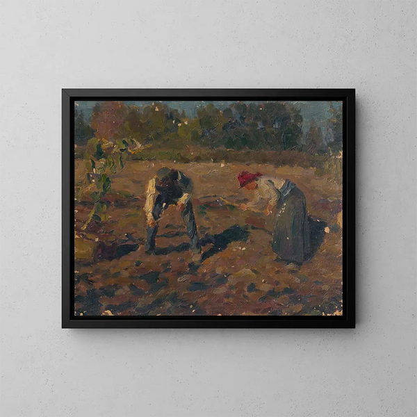 Die Kartoffelernte - Jozef Teodor Mousson — gerahmtes Bild an der Wand