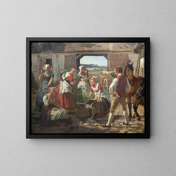 Filles de ferme sjællandaises près d'un incendie - Jørgen Roed — quadro incorniciato alla parete