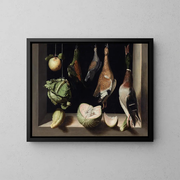 Naturstillleben mit Wild - Juan Sánchez Cotán — gerahmtes Bild an der Wand