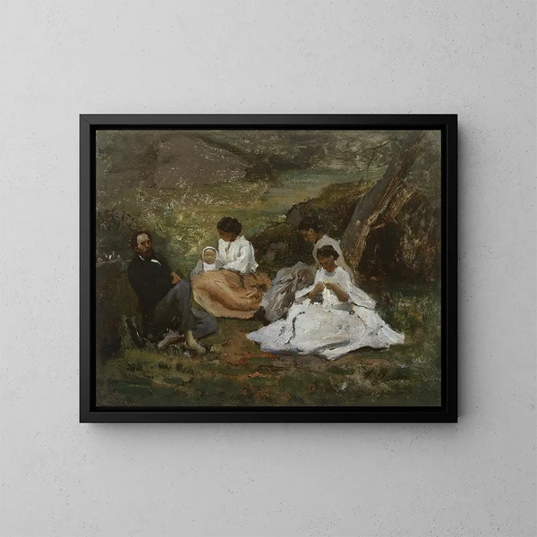 Familienzusammenkunft in Bourron-Marlotte - Jules Breton — gerahmtes Bild an der Wand