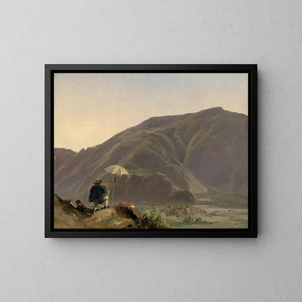 Vue de Bolzano avec un peintre - Jules Coignet — gerahmtes Bild an der Wand