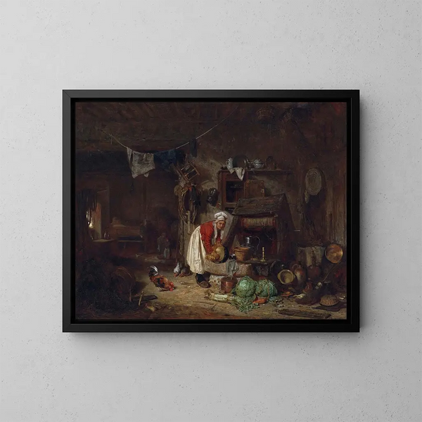Interno di fattoria nel Berry - Jules Dupré — quadro incorniciato alla parete