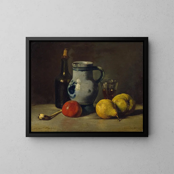 Natura morta con una brocca grigia - Jules Dupré — quadro incorniciato alla parete