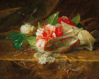 Jules Ferdinand Mdard - Still life with camellia a shell and a lace doily.webp