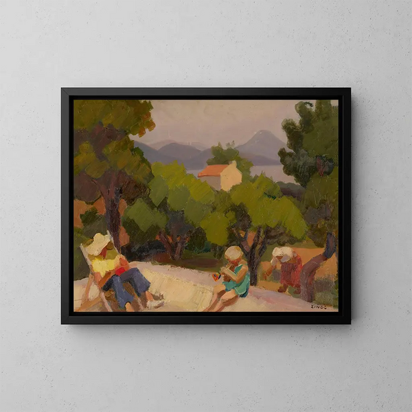 Familienszene in Saint-Tropez - Jules Émile Zingg — gerahmtes Bild an der Wand
