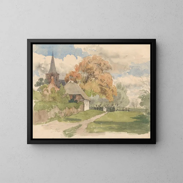 Erf in der Nähe einer Dorfgemeinde - Julius Jacobus van de Sande Bakhuyzen — gerahmtes Bild an der Wand