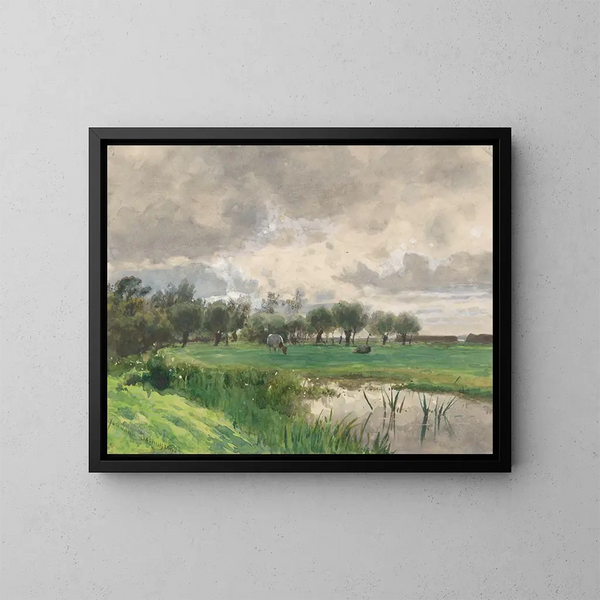 Kuh beim Grasen auf einer Wiese - Julius Jacobus van de Sande Bakhuyzen — gerahmtes Bild an der Wand