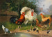 Tacchino, gallo, galline, pulcini e piccione al abbeveratoio - Julius Scheuerer — vista dell’opera
